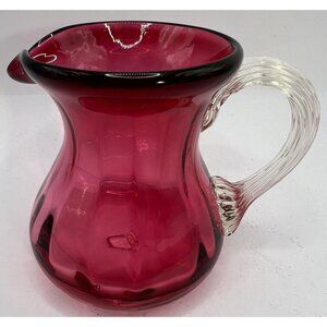 Vtg Cranberry Glass Pitcher Hand Blown No Chips